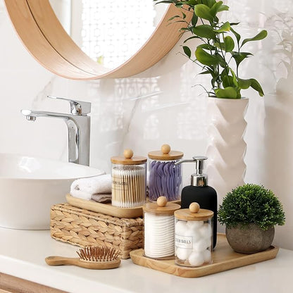 6-Pack Bamboo Qtip Holders - Bathroom Storage for Cotton Balls, Swabs, Pads, Floss