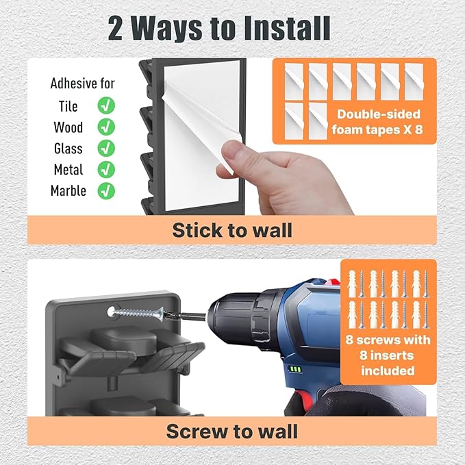 Hat Organizer for Baseball Caps 2-Pack, Hat Rack for Wall with Built-in Spring Clips, Wall Mount Closet/Door Hat Rack Holder, Cap Storage Display Hanger, Adhesive & Screws, Matte Black