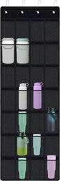 NiHome 28-Pocket Over-the-Door Organizer Fit for Stanley Cups, Large Tumblers, Water Bottles, Travel Mugs, Lids, Space-Saving Elastic Mesh Bottle Holder for Kitchen, Pantry, RV, Cabinet Doors (Black)