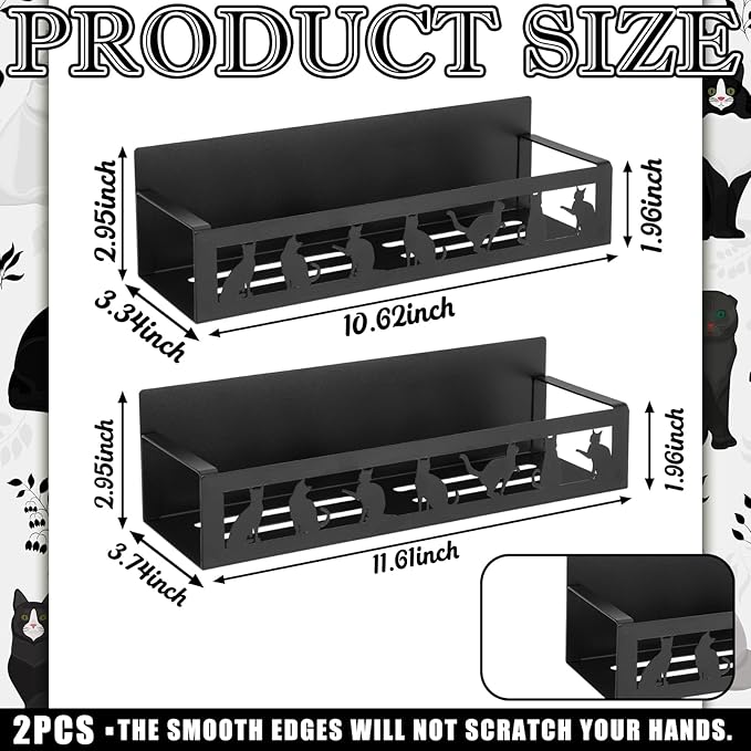 Beeveer 2 Pack Black Cat Magnetic Spice Rack for Refrigerator Metal Magnet Basket Shelf for Fridge Seasoning Storage Organizers Home Decor Kitchen Accessories (Black)