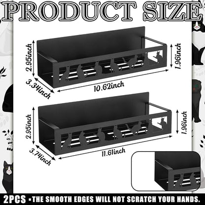 Beeveer 2 Pack Black Cat Magnetic Spice Rack for Refrigerator Metal Magnet Basket Shelf for Fridge Seasoning Storage Organizers Home Decor Kitchen Accessories (Black)