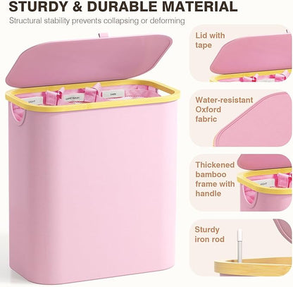 Hampers for Laundry Basket with Lid, 145L Extra Large 3 Section Clothes Divided Organizer for Bedroom, Laundry Room, Dirty Clothing Hamper, Pink