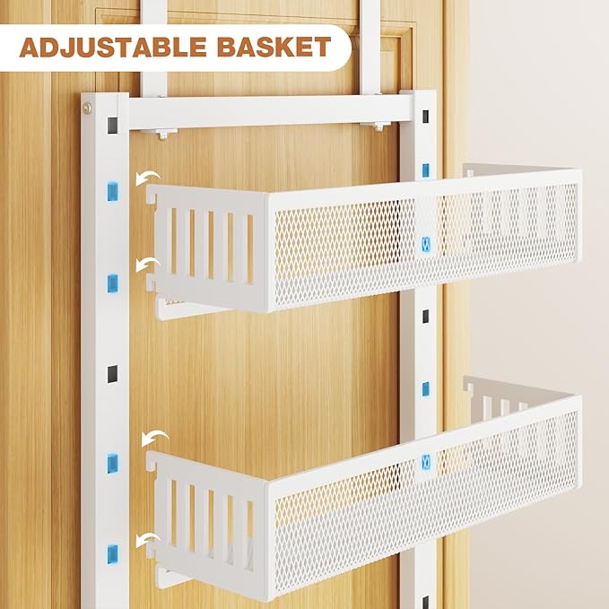 Pantry Door Organizers and Storage, 6-Tier Large Metal Heavy-Duty Frame Over the Door Spice Rack, 2 in 1 Wall-Mounted or Hanging shelf for Kitchen, Bathroom, Laundry Room, Bedroom, Closet &Nursery