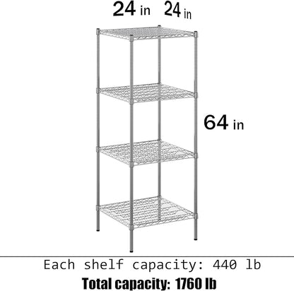 24" Deep x 24" Wide x 64" Height Wire Shelving Kit | 4-Tier | NSF Commercial Storage Rack Unit