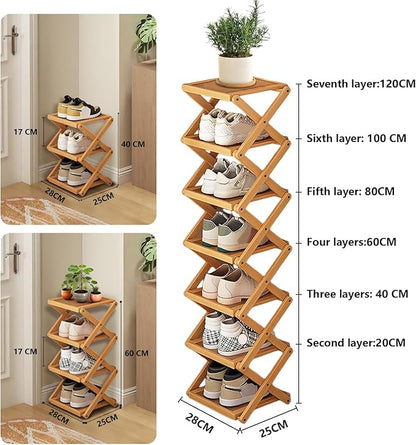 YYW Shoe Rack, Foldable Bamboo Shoes Shelf, Freestanding Shoe Storage Organiser for Entryway, Bedroom, Closet, Hallway - Functional, Natural Shoe Rack (Original, 5 Layers)