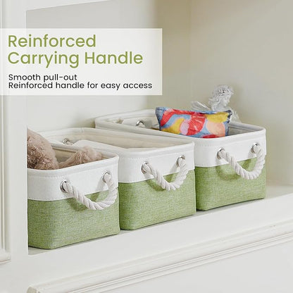 Storage Baskets for Shelves 11.8x7.9x5.2 Inch, Foldable Fabric Storage Bins with Handles, Small Storage Baskets for Organizing Closet, Office, Home Organization (6-Pack, White&Green)