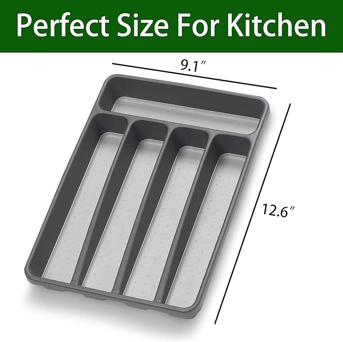 Loyareal Silverware Organizer 2 Pieces Utenisl Organizer Holder Kitchen Drawer Organizer Plastic Silverware Tray for Drawer Flatware Organizer 5 Compartment Black