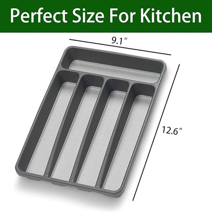 Loyareal Silverware Organizer 2 Pieces Utenisl Organizer Holder Kitchen Drawer Organizer Plastic Silverware Tray for Drawer Flatware Organizer 5 Compartment Black