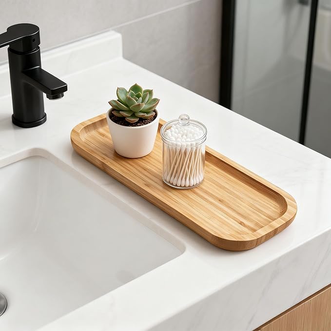 Bamboo Vanity Tray, Bathroom Counter Tray, Toilet Tank Tray, Bathroom Tray for Organizing and Home Decor, 14.2 x 6 x 0.8 inch