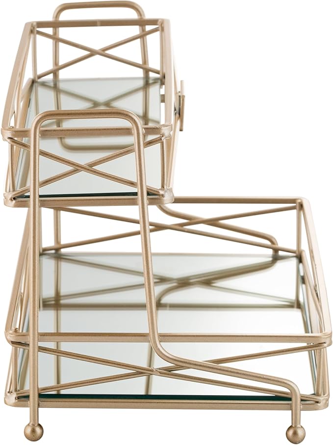 Home Details Satin Gold 2 Tier Vanity Tower (27174-SGOLD)