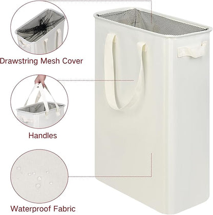 efluky Slim Laundry Basket, Narrow Laundry Hamper with Handles, Collapsible Dirty Clothes Hamper, Tall Laundry Bin for Laundry Room, Dorm and Bedroom, 12.7 Gallons(48L) Beige