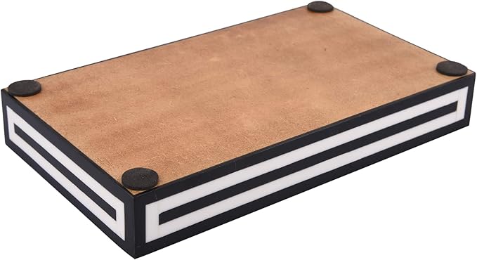 Handicrafts Home Black & White Bathroon Tray, Resin Inlay, Concentric Decorative Vanity Tray for Perfume & Cosmetics, Guest Towel Holder, Serving Tray for Bathroom & Kitchen Counter Organizer- 10x6