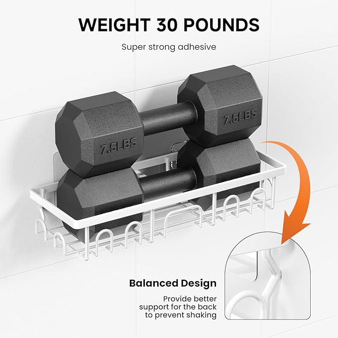 Shower Caddy, 5 Pack Shower Shelves for Inside Bathroom, Rustproof Adhesive Bathroom Organizer with Soap Holder, No Drilling Washroom Organizers and Storage for Bathtub Room/Kitchen/Home, White