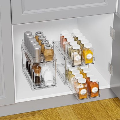 Yieach 2 Tier Sliding Spice Racks for Cabinets,4 Pack 10.4'' Deep Narrow Vertical Spice Rack Pull Out for Inside Cabinets,Kitchen,Pantry,Cupboard Seasoning,Jar Organizer and Medicine Cabinet Storage