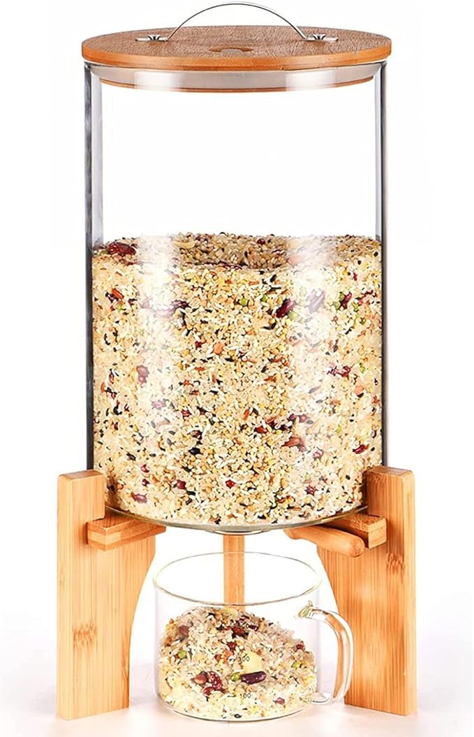 5L/8L Glass Countertop Rice Dispenser, Rice Storage Container with Airtight Lid and Glass Measuring Cup for Kitchen Dining Organization and Pantry Store(Color:7.5L)