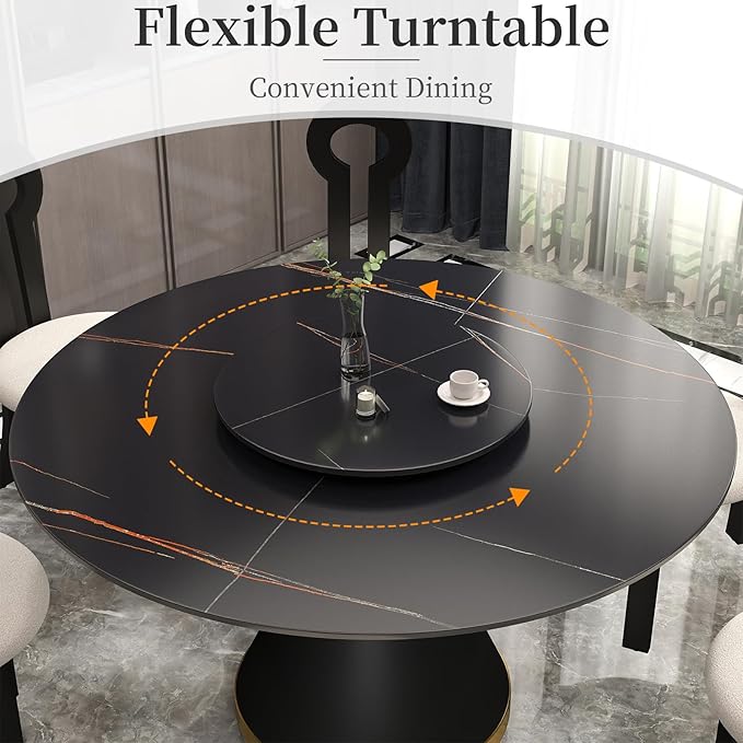 23.6" Lazy Susan for Table Top Sintered Stone Rotating Serving Tray for Dining Table, Kitchen Lazy Susan Organizer Spinning Rotating Food Server Party Centerpieces