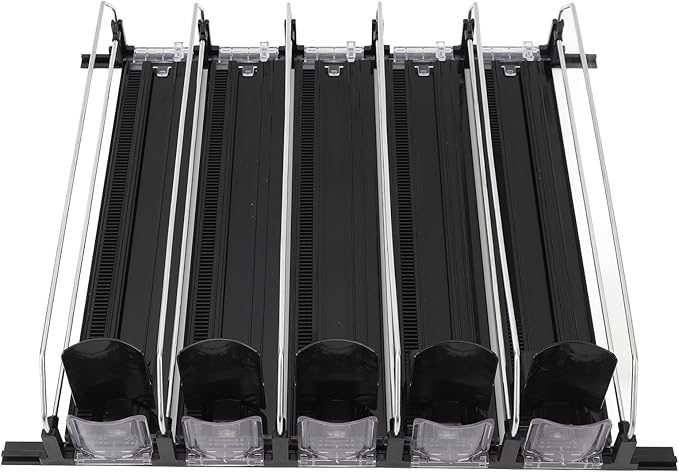 Pilipane 5pcs Self Pushing Soda Can Dispenser Drink Organizer for Fridge Automatic Beverage Pusher Glide System Adjustable Dividers for Beer Pop Cans Water Bottles Pantry Garage Coolers (Black)