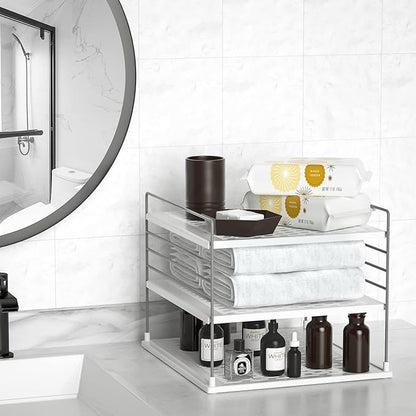 2 PACK Cabinet Organizer for Foil and Plastic Wrap- Divided Compartment Holder for Kitchen Bag- Upgraded Kitchen&Counter &Pantry Organizers and Storage(White&Gray)