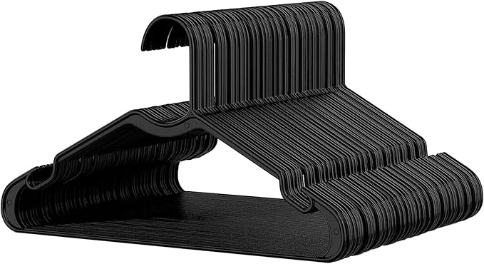 Simple Deluxe Plastic Hangers 50 Pack, Space Saving Clothes Hangers with Non-Slip Shoulder Notches, Lightweight and Slim Closet Hanger for Coats, Sweater, Shirts, Pants, Black