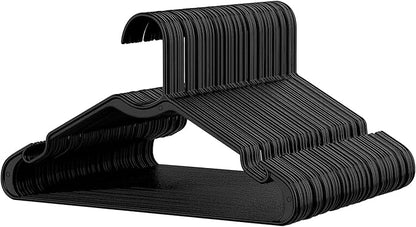 Simple Deluxe Plastic Hangers 50 Pack, Space Saving Clothes Hangers with Non-Slip Shoulder Notches, Lightweight and Slim Closet Hanger for Coats, Sweater, Shirts, Pants, Black