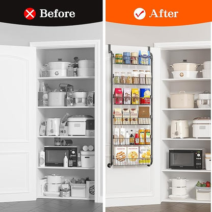 MIAOLI Over the Door Pantry Organizers and Storage, 6-Tier Spice Rack, Home & Kitchen Storage Shelves for Cabinet, Large Capacity Hanging Seasoning Organizer, Laundry Room Organization, Black