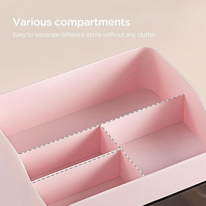 HBlife Makeup Organizer for Vanity with 2 Drawers, Large Plastic Bathroom Countertop Cosmetics Organizer Skin Care Storage, Easy to Store Lipsticks, Nail Polishes, Perfumes, Eyeshadow Palettes, Pink