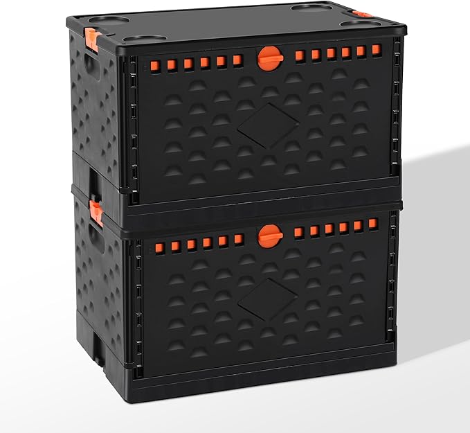 Storage Bins With Lids 16 Gal-Collapsible Crate- Stackable Containers Box-Book，Trunk,Closet Organizer-Rolling Tools Box，Foldable Milk Crate,Grocery Baskets，For Room Organizing