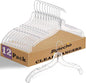 12 Pack Clear Plastic Hangers, 16.7 Inch Heavy Duty Hangers Clear Acrylic Hanger with 360 Swivel Metal Hook and Notches, Dress Hanger for Clothes Coat Shirts Dresses