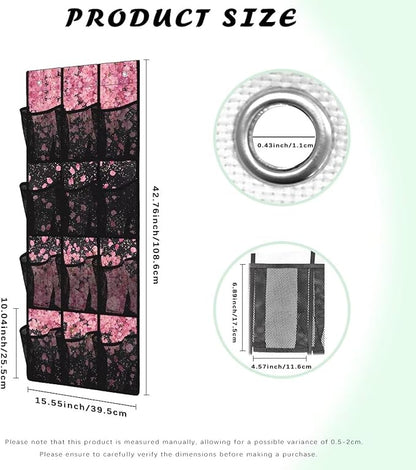 Cherry Blossom Behind Door Organizer 12 Pockets Over The Door Closet Organizer for BedRoom Space Saving Multi-Funtion Storage Bag for School Easy to Install Shoe Holder Hanger