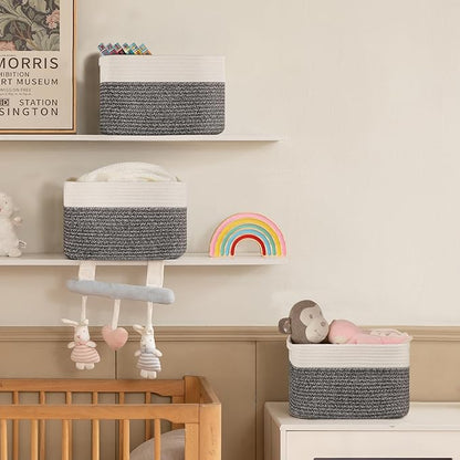 4 Pack Storage Baskets for Organizing, Woven Baskets for Shelves - Perfect for Toys, Books, Towels, and Clothes, Durable Gift Basket Bins Toy Storage, 12.7''Lx9''Wx7.8''H, Black & White