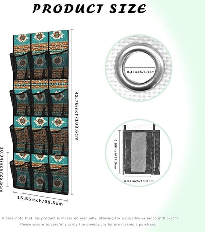 Foldable Over the Door Organizer with 12 Pockets, Storage Hanging Bag Behind the Door, Space Saving Design for Small Spaces, Aztec Tribal Ethnic Style