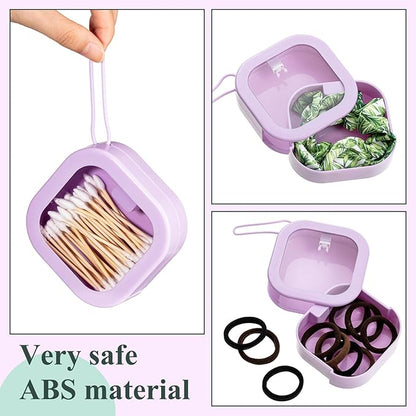 Kathfly 6 Pcs Hair Tie Organizer, Portable Bobby Pin Holder, Stackable Hair Accessories Holder for Travel, Cotton Swabs Dispenser, Jewelry Organizer Box(Purple)