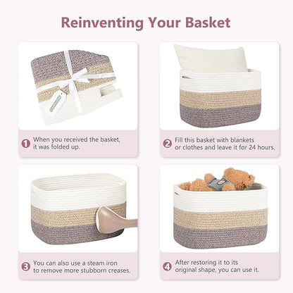 ECDYQXVU Cotton Rope Shelf Storage Basket, 15x10x9 in, Shelf Storage Baskets for Clothes, Towels, Books, Laundry (White/ Pink, 2 Pack)