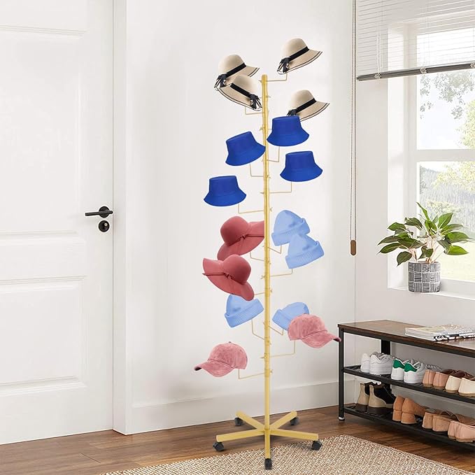 Freestanding Hat Rack - Hat Display Rack - Modern Large Freestanding Hat Rack Stand - Hat Display Stand for Cloakrooms, Entrances, Bedrooms, Clothing Stores, Trade Exhibitions (Gold)