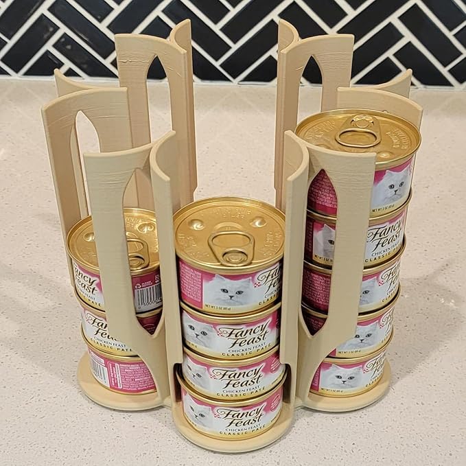 Cat Food Organizer Holder - Can Organizer for Pantry, Wet Cat Food Storage Container for 3oz & 5.5oz, Vertical Dispenser, Space Saving Pantry Stand for Kitchen Cabinet & Countertop (beige)