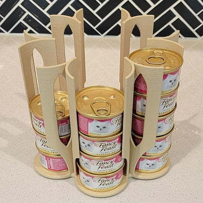 Cat Food Organizer Holder - Can Organizer for Pantry, Wet Cat Food Storage Container for 3oz & 5.5oz, Vertical Dispenser, Space Saving Pantry Stand for Kitchen Cabinet & Countertop (beige)