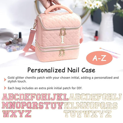 Personalized Initial Nail Polish Organizer – Holds 48 Bottles (15ml/0.5 fl oz), Nail Lamp & Tools – Nail Bag for Nail Organizers and Storage, Nail Polish Holder, Nail Tech Travel Case