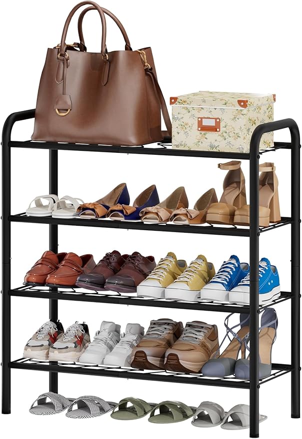 viewcare Shoe Rack for Closet, 4-Tier Small Shoe Rack for Entryway & Garage, Black Shoe Organizer Holds 10-14 Pairs, Sturdy Metal Construction