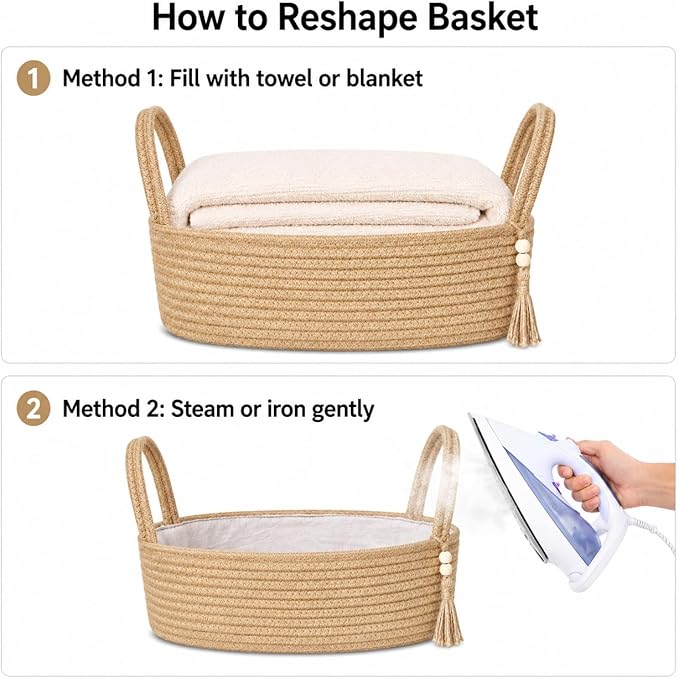 ABenkle Small Storage Basket, Jute Rope Woven Toilet Paper Tray Organizer for Toilet Tank Top, Boho Bathroom Decor Holder for Shelf Bedroom Living Room -13x6x4 Inches