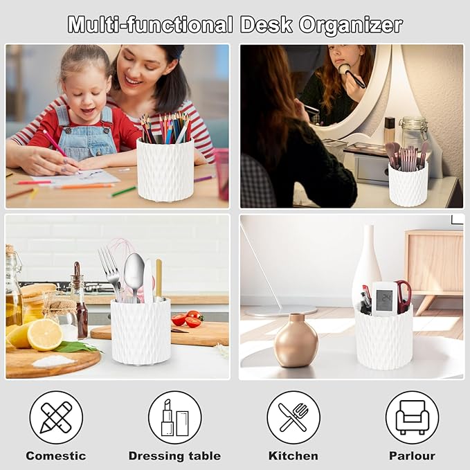 Makeup Brush Holder Organizer-360° Rotating Makeup Brush Storage,Pencil Pen Holder Cup,Desk Accessories,5 Slot Make up Brushes Cup, for Vanity Desktop Bathroom Countertop (White)