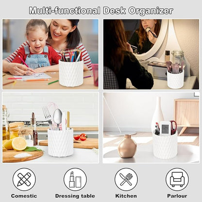 Makeup Brush Holder Organizer-360° Rotating Makeup Brush Storage,Pencil Pen Holder Cup,Desk Accessories,5 Slot Make up Brushes Cup, for Vanity Desktop Bathroom Countertop (White)