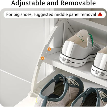 JOZZBY White Shoe Cabinet for Entryway, Narrow Shoe Storage Cabinet with 2 Flip Drawers, Hidden Shoe Rack for Hallway, Living Room