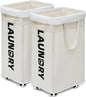 Goodpick Laundry Baskets with Wheels and Handle, 2-Pack 75L Collapsible Laundry Baskets, Clothes Laundry Basket with Removable Wash Bags for Corner Dorm, White Rolling Laundry Hamper