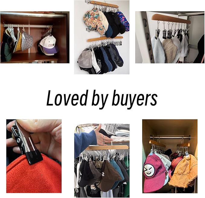 Legging Organizer for Closet - 24 Clips Yoga Pants Hangers Space Saving, Wood Hanging Closet Organizers and Storage for Leggings, Jeans, Skirts, Hats, Shorts, Socks - 360° Rotating（2 Pack Wood）