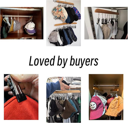 Legging Organizer for Closet - 24 Clips Yoga Pants Hangers Space Saving, Wood Hanging Closet Organizers and Storage for Leggings, Jeans, Skirts, Hats, Shorts, Socks - 360° Rotating（2 Pack Wood）