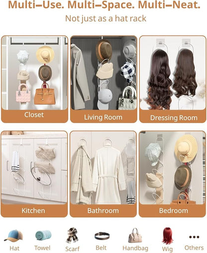 LINFIDITE 10 Pack Hat Rack Hanger Holder Organizer Closet Hanging Baseball Cap Display Storage Rack for Scarves Handbags Towels Clothes Ties Over Door Wall Mounted w Hanging Hook White