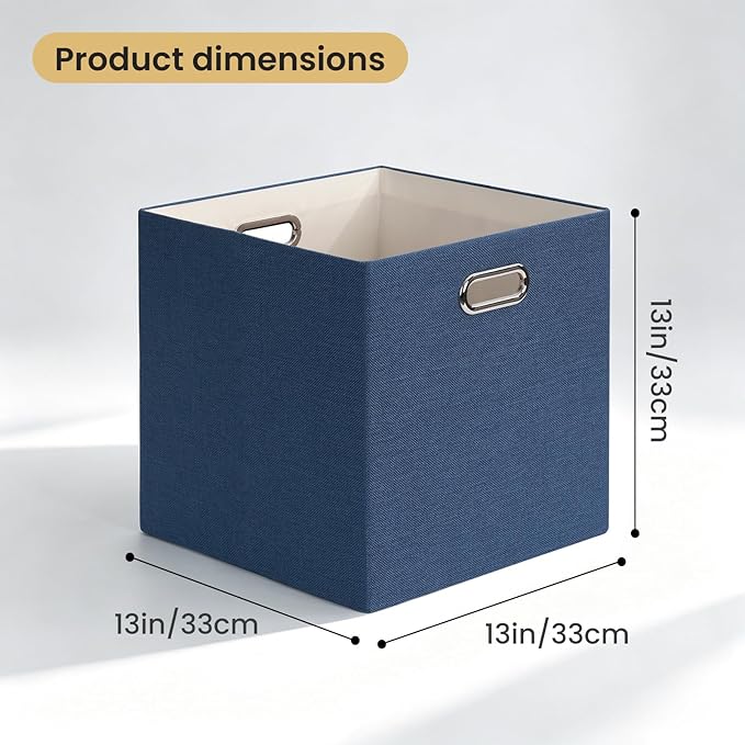Posprica Storage Cube Basket Bins,13×13 Foldable Storage Boxes for Closet Organizer Shelf Cabinet Bookcase,Thick Fabric Drawer,Set of 4, Army Blue