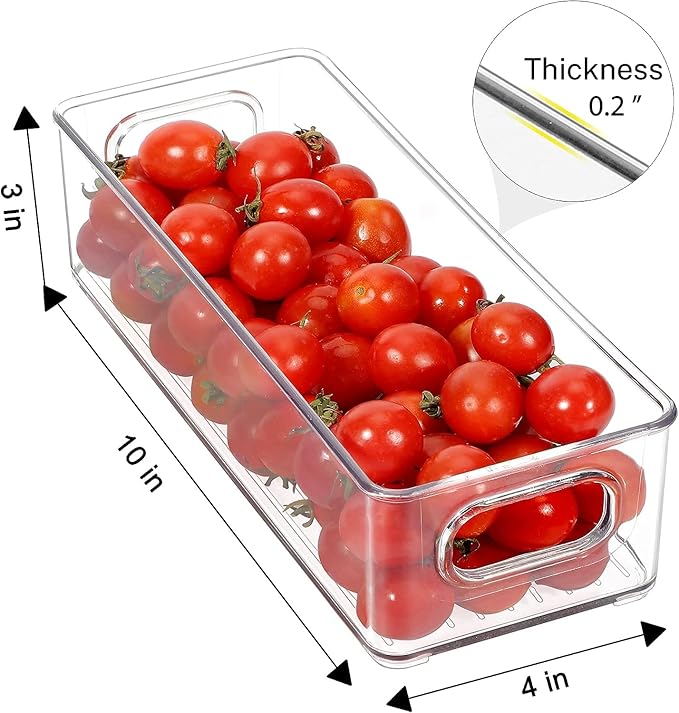 Set of 4 Refrigerator Pantry Organizer Bins - Stackable Fridge Organizers with Handles for Pantry, Freezer, Kitchen, Countertops, Cabinets - Clear Plastic Food Storage Bins