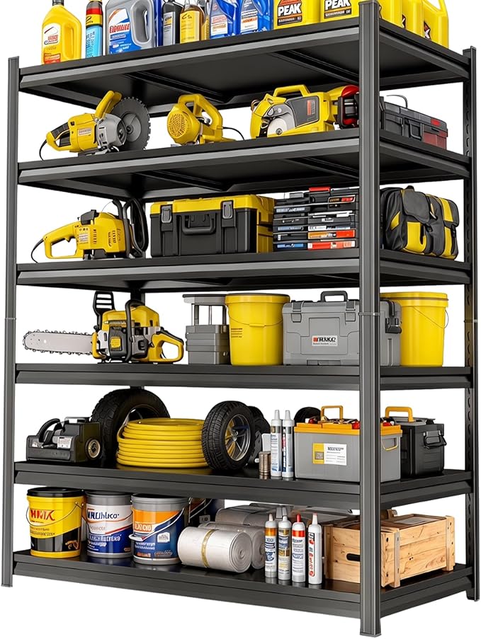 82''H Garage Shelving,3960LBS Heavy Duty Garage Shelving,40"W Industrial Shelving,Adjustable Storage Shelf Unit with Double Layer Posts for Garage,Basement,Warehouse,Commercial,Black 6 Tier