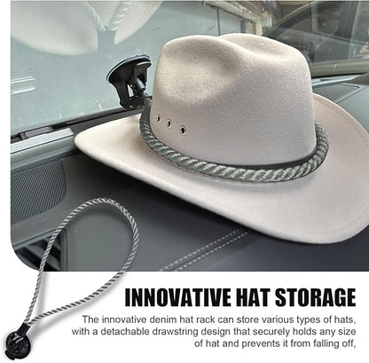 Cowboy Hat Holder for Truck & Car, Cowboy Hat Holder Rack with Suction Cup and Handmade Rope, Cowboy Hat Hanger for Car, SUV, Truck, Home, Universal Truck Accessories (Gray)